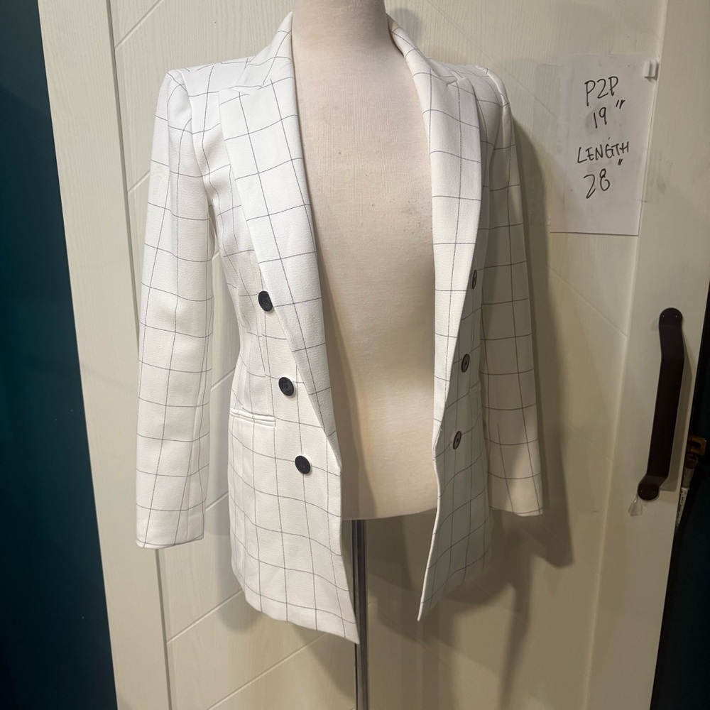 Bar III White Windowpane Plaid Blazer (XS) 80s‎ Style/ Retro/